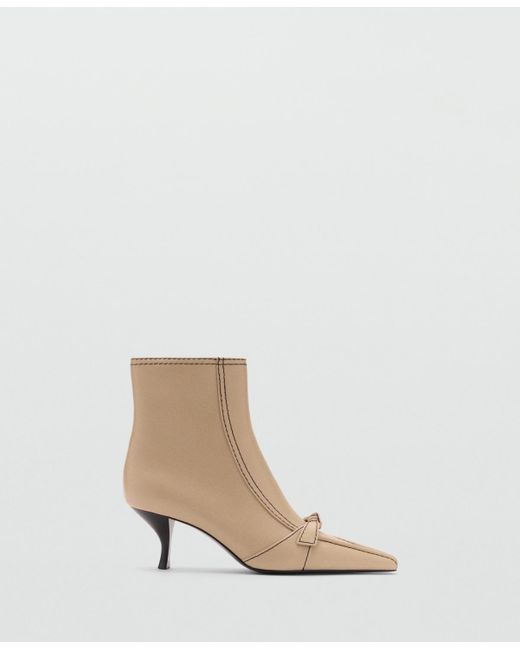 Mango Natural Bow And Decorative Stitching Leather Boots