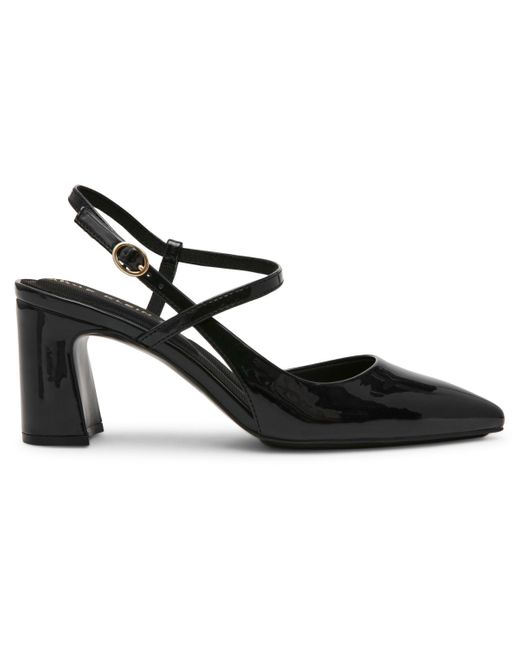 Anne Klein Black Bliss Pointed Toe Strappy Block Heel Pumps