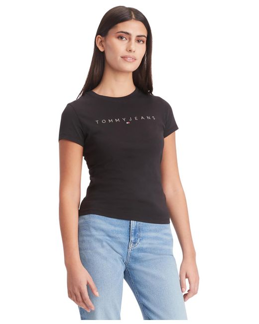 Tommy Hilfiger Black Cotton Slim-fit Tonal-logo T-shirt