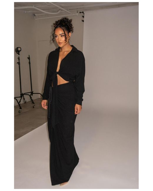 JLUXLABEL Black Soho Front Tied Woven Top
