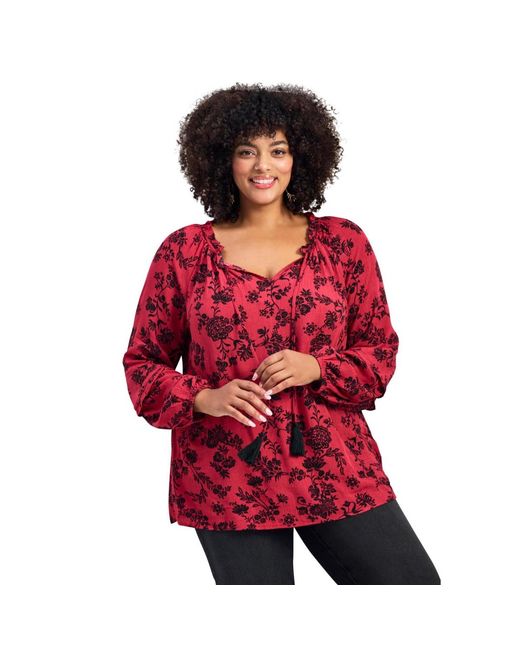 Avenue Red Plus Size Bianca Peasant Blouse
