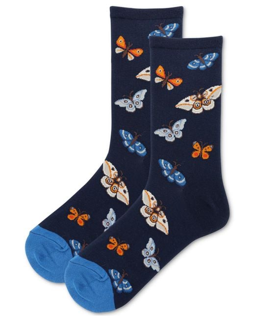 Hot Sox Blue Moth Printed Crew Socks