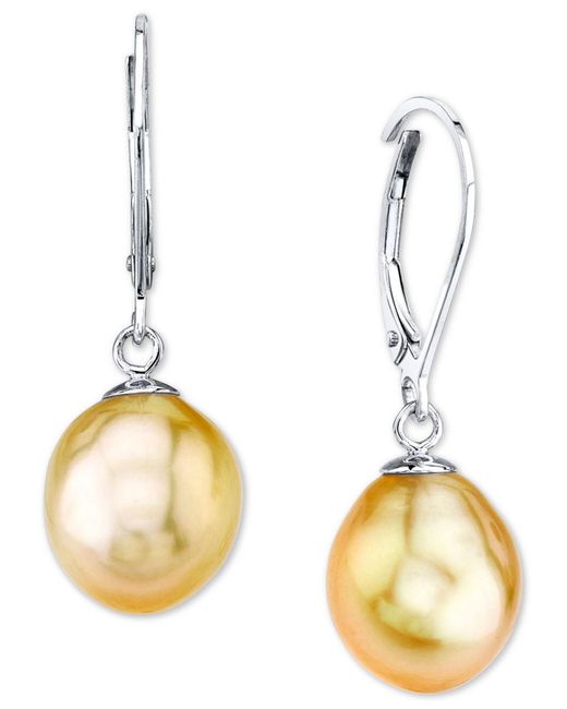 Macy's Metallic Cultured Golden South Sea Baroque Pearl (11mm) Drop Earrings In Sterling Silver