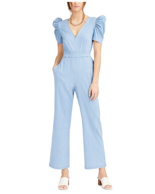 Bar Iii Puffshoulder Denim Jumpsuit, Created For Macy's in Blue Lyst