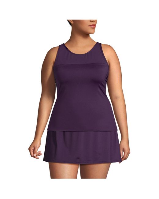 Lands' End Purple Plus Size Chlorine Resistant Smoothing Control Mesh High Neck Tankini Swimsuit Top