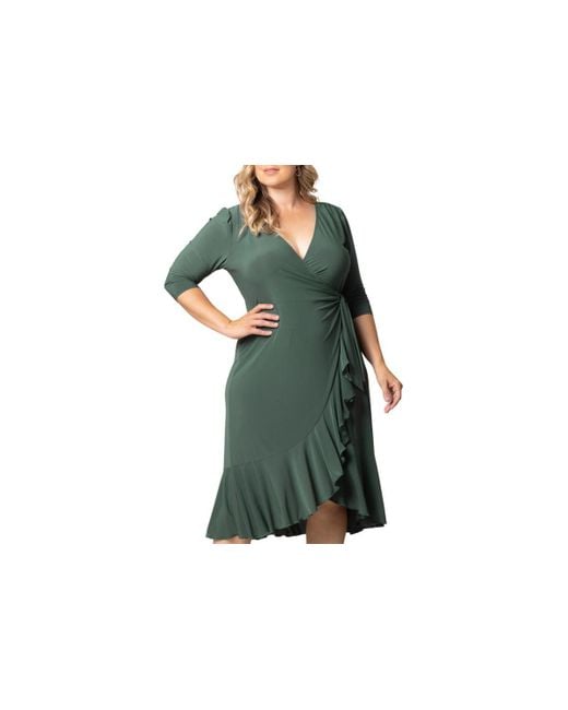 Kiyonna Black Plus Size Whimsy Ruffled Midi Wrap Dress