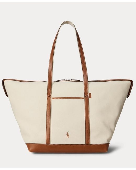Polo Ralph Lauren White Leather-trim Canvas Large Shopper Tote
