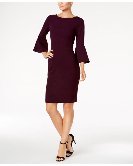 Calvin Klein Purple Bell-sleeve Sheath Dress
