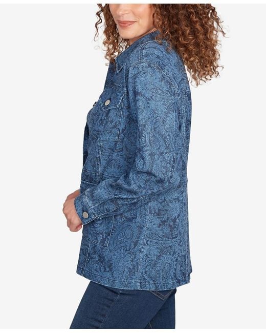 Ruby Rd Blue Petite Paisley Stretch Denim Utility Jacket