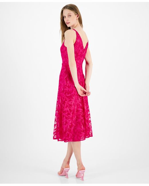 Sam Edelman Pink Leafy Embroidery V-neck Sleeveless Dress