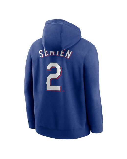 Nike Blue Marcus Semien Texas Rangers Player Name Number Club Pullover Hoodie for men