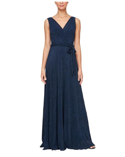 Alex Evenings Blue Glitter Sleeveless Gown