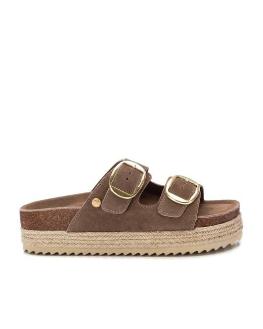 Xti Brown Suede Flat Sandals By