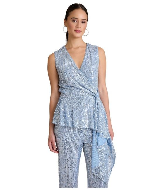 Muse Blue V-neck Sleeveless Sequin Top