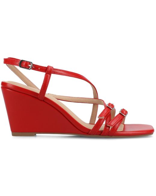 Journee Collection Red Clinne Strappy Wedge Sandals