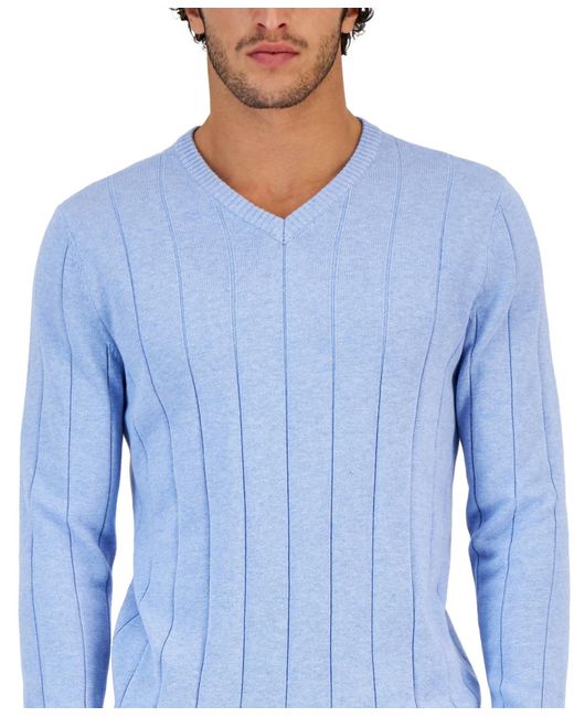 Club Room Blue Drop-needle V-neck Cotton Sweater for men