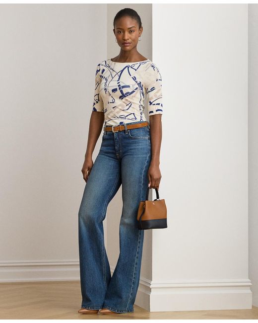 Ralph Lauren Blue Petite Belting-print Cotton Boatneck Tee