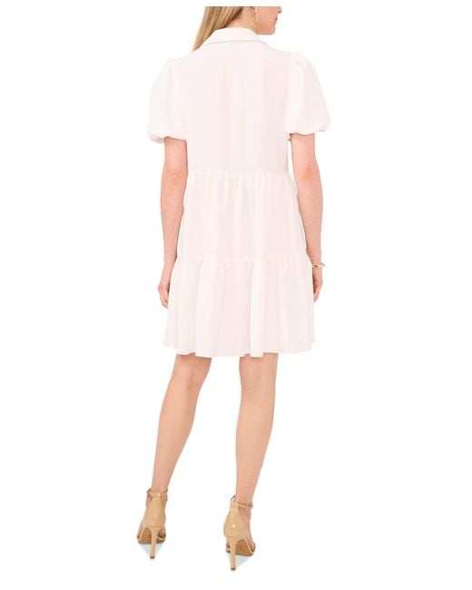 Msk Pink Puff-sleeve Fit & Flare Shirtdress