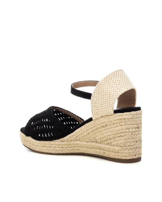 Xti Black Raffia Wedge Sandals By