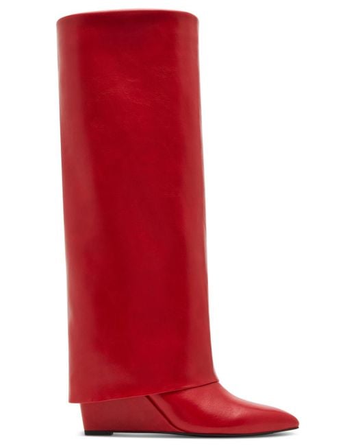 Madden Girl Red Evander Wide-calf Fold-over Cuffed Knee High Wedge Dress Boots