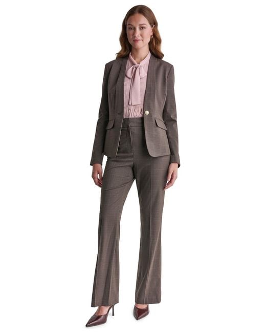 BCBGMAXAZRIA Brown Plaid Shoulder-padding Blazer
