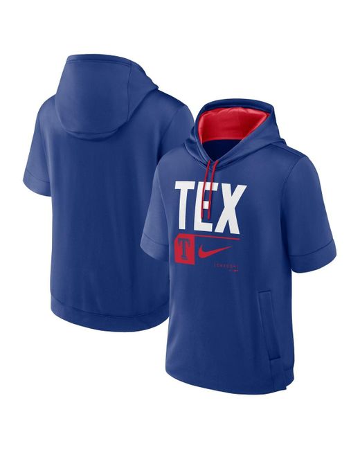 Nike Blue Royal Texas Rangers Tri Code Lockup Short Sleeve Pullover Hoodie for men
