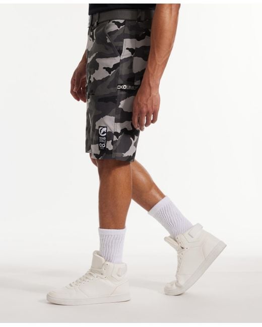 Ecko' Unltd Black Keep Tabs On Belted Cargo Shorts for men