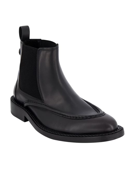 Karl Lagerfeld Black Leather Moc Toe Chelsea Boots for men