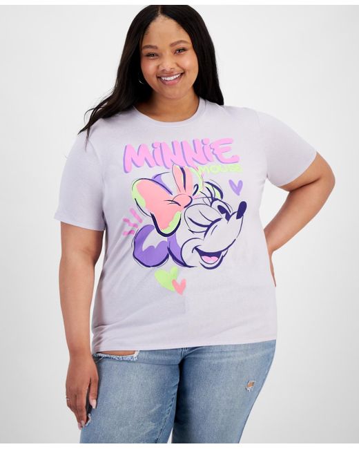 Disney Purple Trendy Plus Size Minnie Wink Sketch Graphic T-shirt