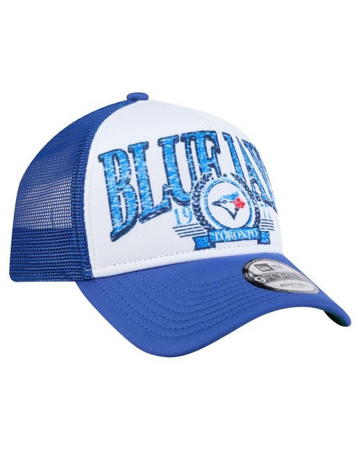 KTZ White/royal Toronto Blue Jays Distressed 9forty A-frame Adjustable Trucker Hat for men