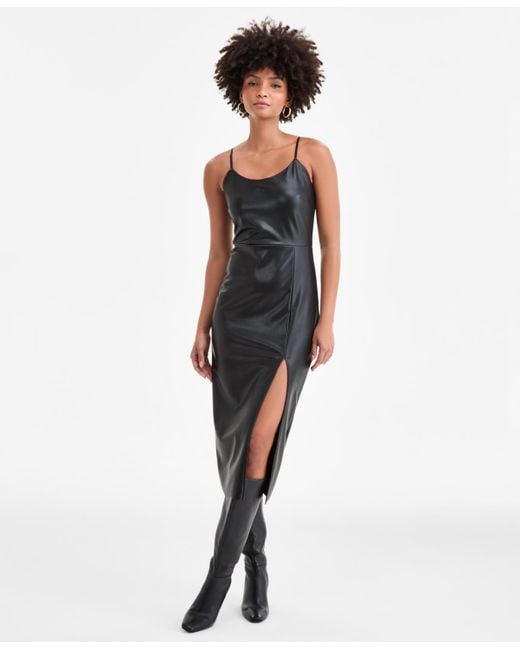 BarIII Women's White Faux-leather Midi Dress