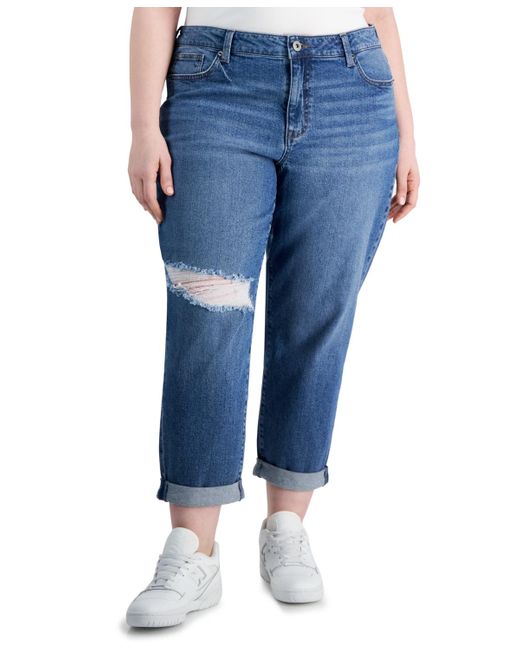 Celebrity Pink Blue Trendy Plus Size Cuffed Girlfriend Jeans