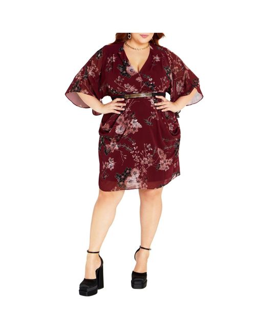 City Chic Red Plus Size Bold Blossom Wrap Dress