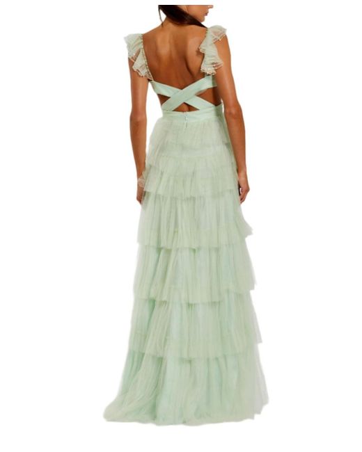 Mac Duggal White Ruffle Tiered Tulle Cut Out Gown