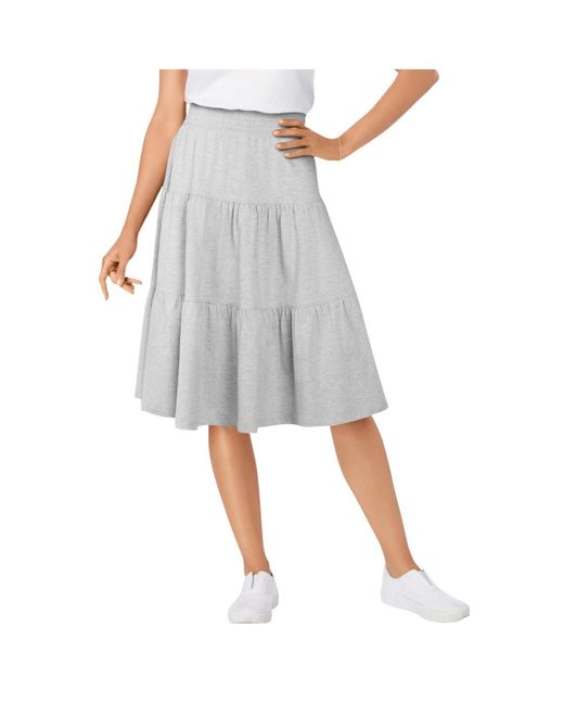 Woman Within Gray Within Elastic-waist Knit Tiered Skirt