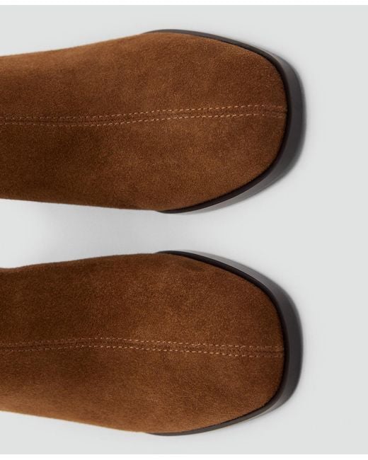Mango Brown Suede Block-heel Boots