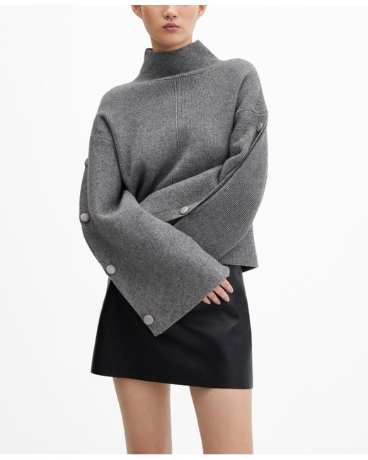 Mango Gray Buttoned Sleeves Sweater
