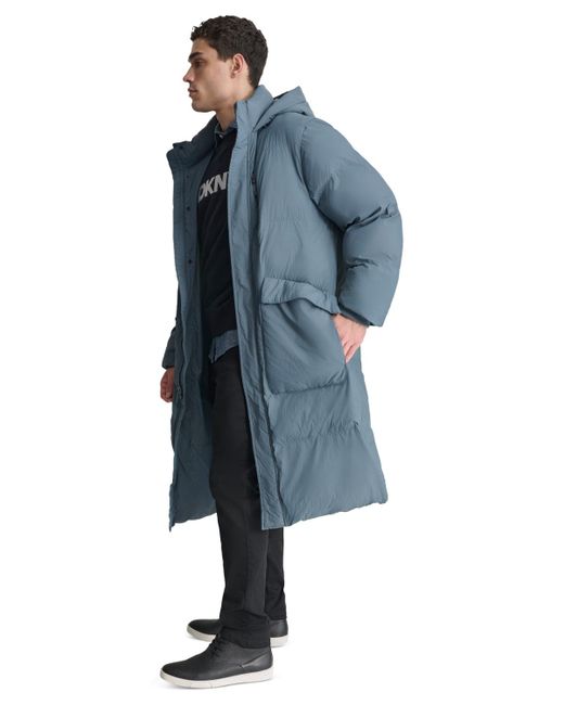DKNY Blue Quilted Hooded Duffle Parka for men