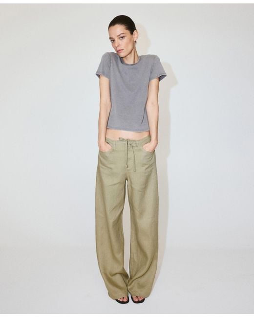 Mango Natural Bow Linen Pants