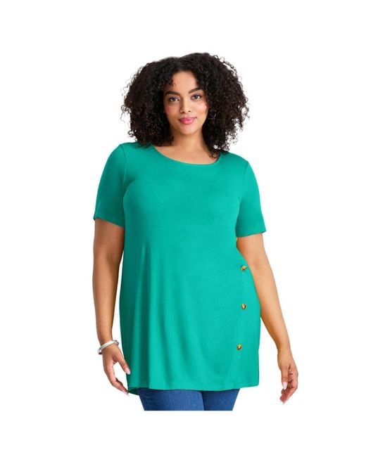 Avenue Blue Plus Size Button Detail Tunic Tee