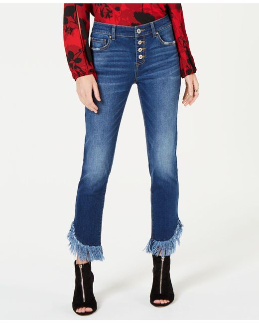 INC International Concepts Blue Fringe-hem Button-front Straight-leg Jeans, Created For Macy's