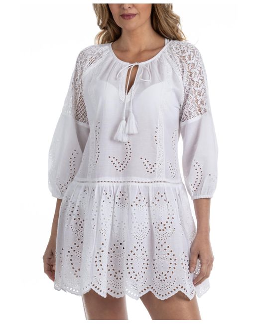 Dotti White Lace Cotton Mini Cover-up Dress