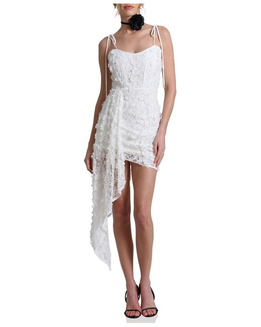 Avec Les Filles White Lace Applique Asymmetrical Dress