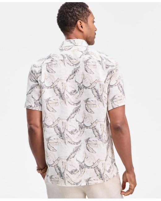 Club Room White Short Sleeve Leaf Print Button-front Shirt for men