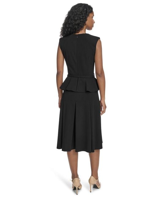 Calvin Klein Black Square-neck Belted Midi Dress