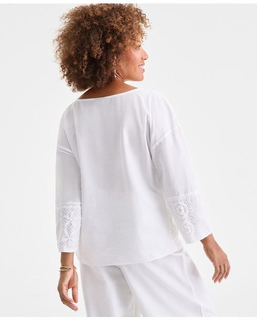 Style & Co. White . Crochet Patchwork Top