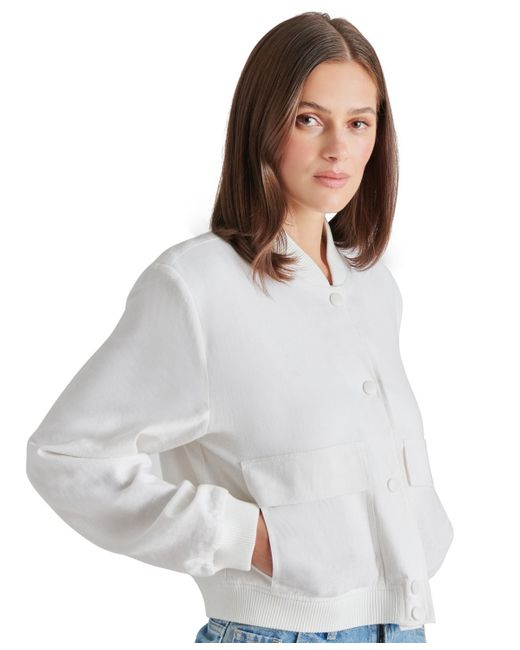 Steve Madden White Ardine Linen-blend Bomber Jacket