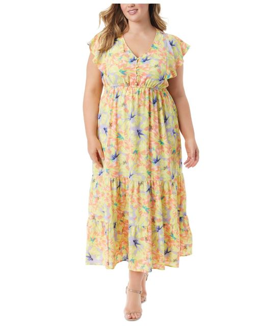 Jessica Simpson Yellow Trendy Plus Size Kariana Flutter-sleeve Dress