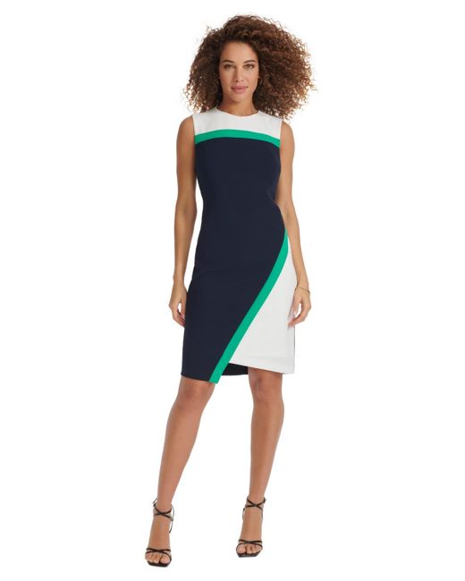 Tommy Hilfiger Blue Color-blocked Asymmetric Dress
