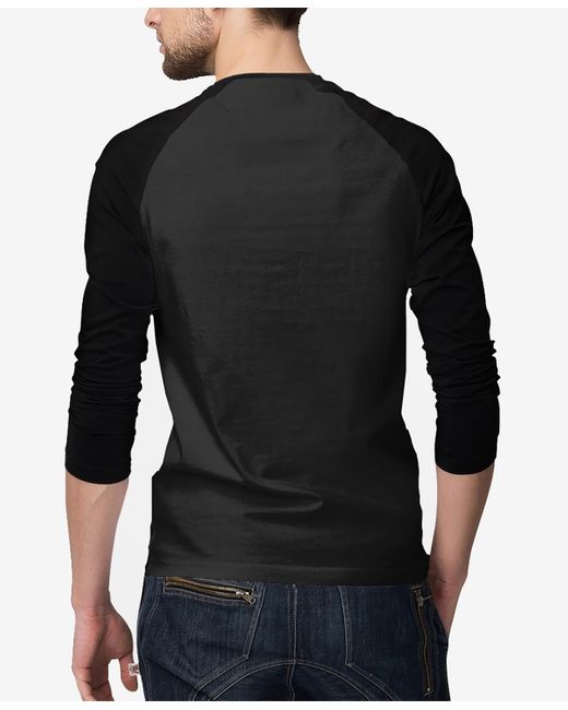 LA Pop Art Black Peace Finger Notes Raglan Baseball Word Art T-shirt for men